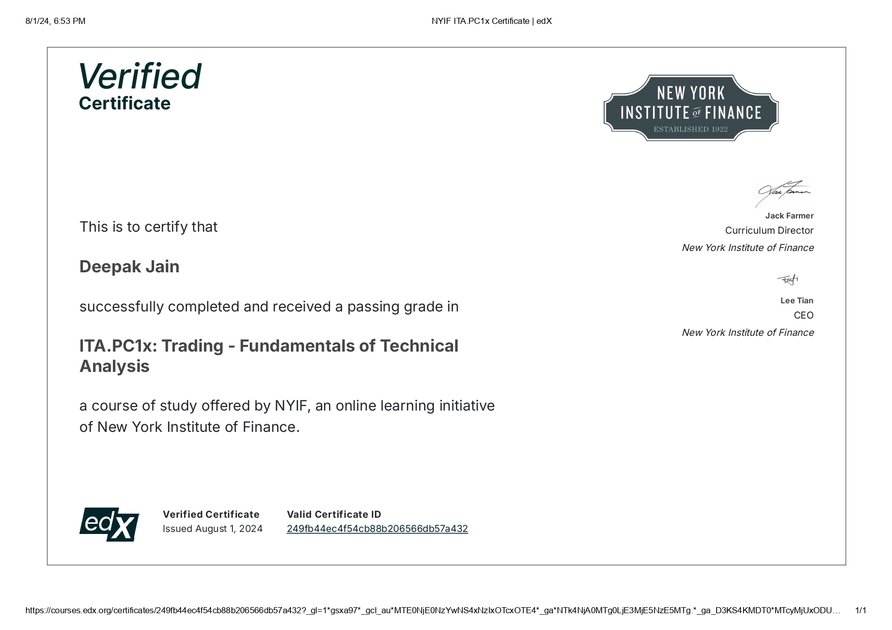 New York Institute of Finance - Investment Analysis